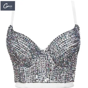 Candice wholesale unique club sexy tops women patch with chest pad rhinestone bustier corset tops female