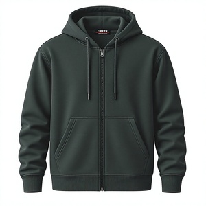 Sudadera con capucha y cremallera unisex de algodón 100% pesado, ecológica, con bordado griego personalizado, estilo urbano, para hombre y mujer, de moda. - Product Image 1