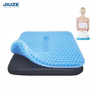 Gel Seat Cushion Blue Color Double Thick TPE Cushion for Long Sitting with Non-Slip Cover Breathable Honeycomb Chair Pads