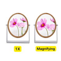 Miroir de maquillage écologique en bambou avec cadre en bois et support en métal blanc 360° °   Miroir de table rotatif