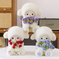 Boneka Domba Plush 25cm Super Lembut Bordir Laminasi Mengkilap Kreatif Buket Isi Kapas PP Pereda Stres Dekorasi Pesta