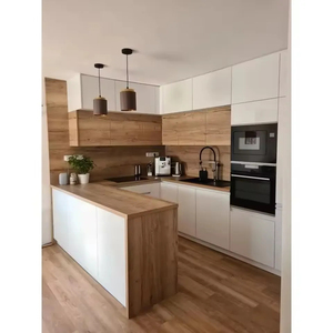 Vermonhouzz Armoires <span class=keywords><strong>de</strong></span> <span class=keywords><strong>cuisine</strong></span> modernes sur mesure en <span class=keywords><strong>bois</strong></span> naturel bicolore et gris mat avec <span class=keywords><strong>plan</strong></span> <span class=keywords><strong>de</strong></span> <span class=keywords><strong>travail</strong></span> en pierre veinée <span class=keywords><strong>de</strong></span> marbre - Product Image 3