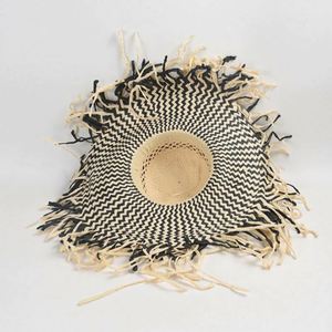 Arrival Fashion Trendy Women Lay Oversized Raw Edge Big Brim Beach Vacation Sun <b>Hat</b> Two Tone Woven Paper Floppy <b>Hat</b> - Product Image 4