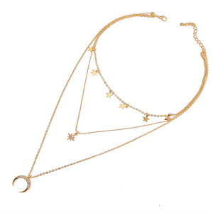 Collana corta con catena a forma di clavicola a catena a forma di stella a tre strati con stella a cinque punte - Product Image 1