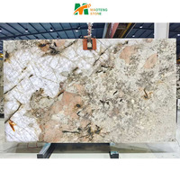 Brésil vente en gros moderne poli luxe blanc naturel Patagonie panneau mural translucide Pandora dalles de marbre