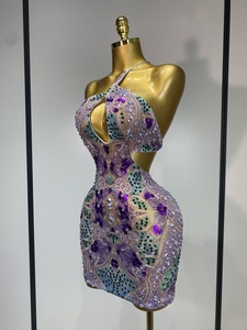 Vestido Mini Transparente con Pedrería Brillante para <span class=keywords><strong>Mujer</strong></span>, Sexy y Lujoso, para Sesión de Fotos de Cumpleaños o Actuación - Product Image 2