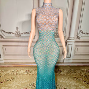 ZD 豪华舞会礼服及地长款无袖露肩挂脖露背美人鱼剪裁手工水钻 - Product Image 1