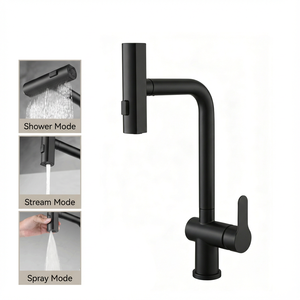 صنبور متعدد الوظائف قابل للسحب مع رأس دش للماء الساخن والبارد، صنابير من الفولاذ المقاوم للصدأ الأسود بمقبض واحد وفتحة واحدة للمطبخ - Product Image 2