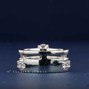 Bague en or blanc 14 carats avec diamant pour femme, luxe, pierre centrale jaune fantaisie, large alliance avec accents de diamants latéraux, bijoux de mariée - Product Image 4