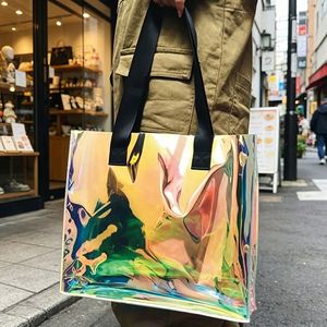 Custom Laser PVC Tote <b>Bag</b> Holographic Jelly Transparent <b>Large</b> Capacity Shopping Handbag for Beach Travel with Logo - Product Image 2