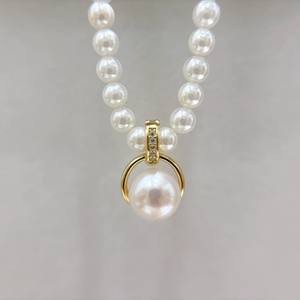 Pendentif en argent S925 31366 avec perles rondes de 7-9 mm, accessoires de collier simples et tendance à faire soi-même, support vide, perles et breloques de luxe - Product Image 2