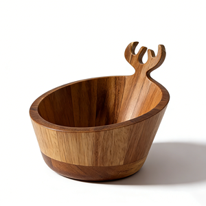 "Harmony Bowl: Handcrafted Acacia <strong>Wood</strong> <strong>Inlaid</strong> with Deer Antler" - Product Image 1