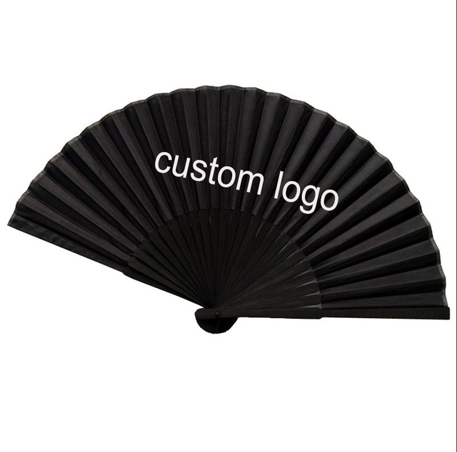 Factory Customization Chinese Style Foldable 21cm Black Silk Fabric Bamboo Ribs Handheld Fan for Dance Wedding Party