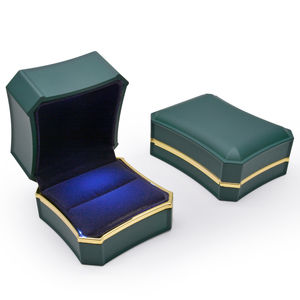 Touching Rubber Paint Metal Jewelry Packaging <b>Ring</b> Pendant Box Display With Metal Golden Rim and LED Light - Product Image 4