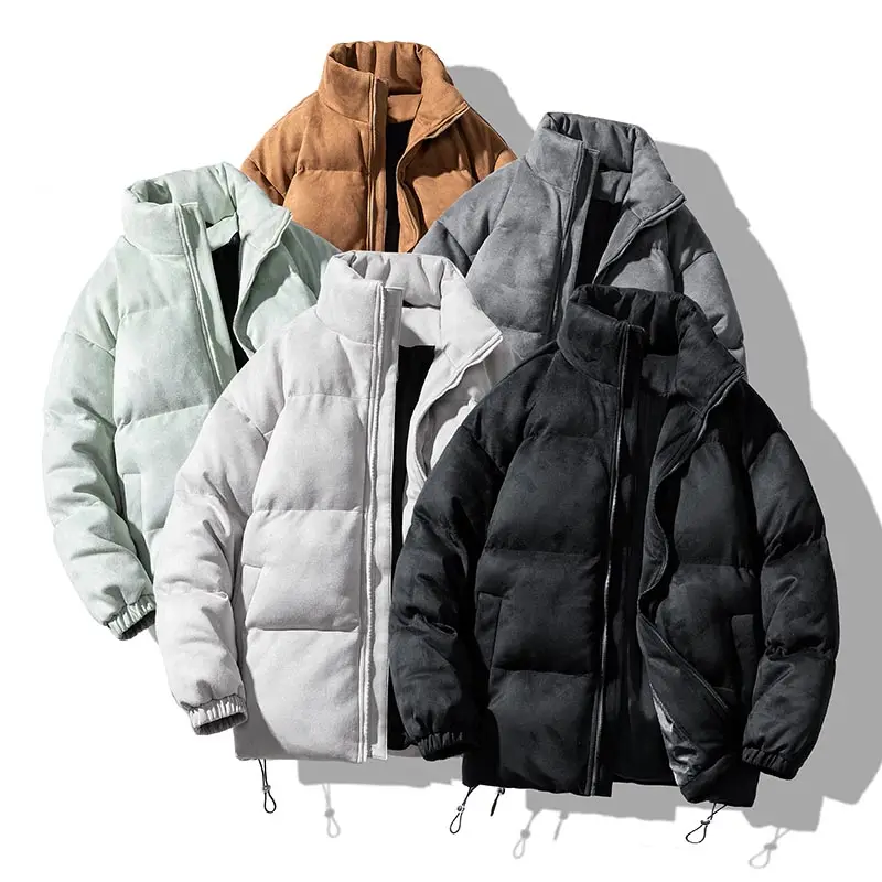 OEM Custom Men Winter Faux Suede Jacket Bubble Quilted Puffer Coat Outdoor Men's Jacket