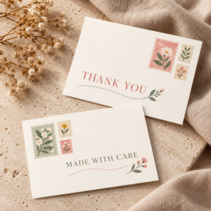 Biglietti di ringraziamento con timbro floreale retrò, biglietto da inserimento botanico vintage minimalista, biglietto di ringraziamento personalizzato con cura - Product Image 1