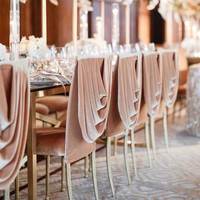 Housse de dossier de chaise élégante en velours drapé, couleur unie, pour décoration de chaise de banquet de mariage et événements
