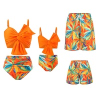 Groothandel Grote Maat Familie Bikini Set Strik Hoge Taille Zwemkleding OEM Moeder Dochter 2-delig Gerimpeld Print Badpak