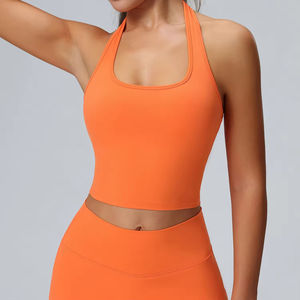 Soutien-gorge de sport sexy dos nu personnalisé HUACHEN pour femme, confortable, col halter, vêtement de sport, avec coussinets amovibles, soutien-gorge de yoga pour femme - Product Image 4