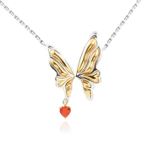 HAIKE Original 925 Sterling Silver Gold-plated Temperament Personalized Butterfly New Women's Necklace Pendant