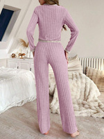 Ensemble de salon côtelé automne-hiver, manches longues, bordure en dentelle, pyjamas, vêtements de nuit doux, ensemble de pyjama 2 pièces pour femmes