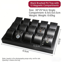 Présentoir Commercial Carré Pliable Moderne en PU Noir et Or pour Bijoux, Boucles d'Oreilles et Colliers