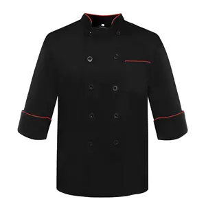 批发促销时装设计酒店餐厅制服黑色/白色厨师外套夹克双线纽扣