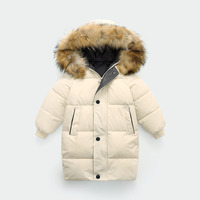 Manteau d'hiver mi-long pour garçons et filles, veste en polyester rembourrée avec fermeture éclair, grand col en fourrure, manteau rembourré