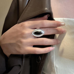 S925 Sterling Silver Korean Style Fashion <b>Ring</b> Niche Design Agate Matte Heavy Industry Personality Wholesale - Product Image 3