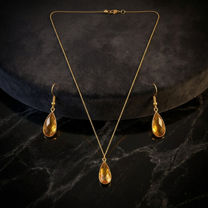 Conjunto de Collar de Acero Inoxidable con Baño de Rodio Personalizado, Colgante de Calcedonia Naranja en Forma de Lágrima, Cadena de Cuerda y Pendientes a Juego para Mujer, Lujo - Product Image 5