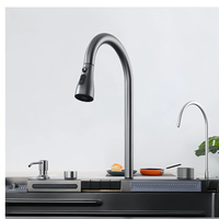 Évier de cuisine cascade multifonctionnel à fente unique, grand format, populaire 2026, anti-rayures, avec affichage numérique LED, en acier inoxydable 304