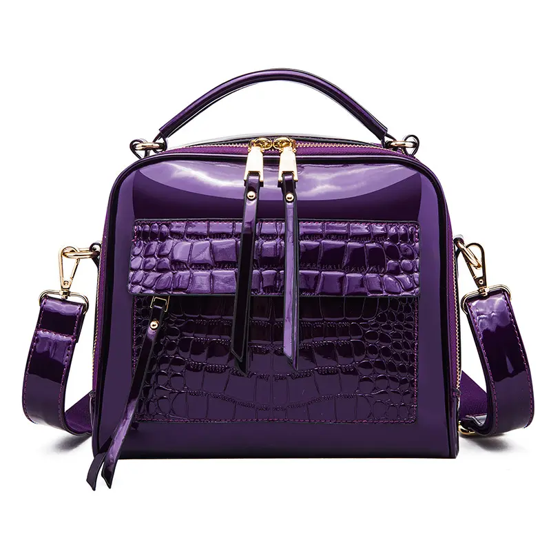 New Korean Fashion Alligator Pattern Women's Handbag Bright Leather Bag Fashion Cross-border Bag Luxury