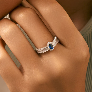 2026 Trending S925 Sterling <b>Silver</b> Halo Oval Blue Gemstone Paved Band <b>Ring</b> Elegant Jewelry Gift For Women Daily Wear - Product Image 2