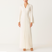 Robe longue à manches longues et col en V, élégante et chic, pour femmes, vente en gros personnalisée