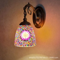 Lampe murale LED artisanale de style ethnique rétro nostalgique romantique en fer et verre 220V pour mur de télévision, balcon, couloir, café