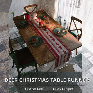 Red Deer Pattern Jacquard Woven Cotton Linen Table <b>Runner</b> for Home & Hotel Use Party Festival Decoration - Product Image 2