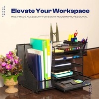 Organisateur de bureau en métal à 5 niveaux, plateau de rangement pour documents de bureau, porte-papier avec porte-stylo, plateaux de classement en métal