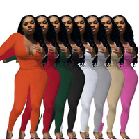 Ensemble pantalon 2 pièces sexy et résistant pour femme, couleur unie, décolleté plongeant, collection Printemps 2026 de haute qualité