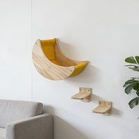 Hamac pour chat en bois et ensemble de perchoirs pour chat, 1 hamac mural en forme de lune, 2 perchoirs pour chat, kit de jeu multi-niveaux pour chat, adapté aux chats