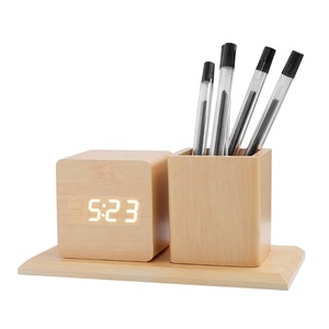Réveil numérique LED en bois avec porte-stylo, horloge <span class=keywords><strong>de</strong></span> table <span class=keywords><strong>de</strong></span> <span class=keywords><strong>bureau</strong></span>, cadeau promotionnel, logo personnalisé, nouveau <span class=keywords><strong>design</strong></span>, horloge <span class=keywords><strong>de</strong></span> <span class=keywords><strong>bureau</strong></span> en bois - Product Image 2