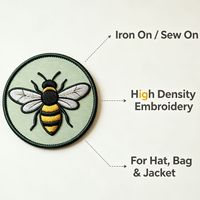 Patchs thermocollants personnalisés avec logo, forme ronde, magnifique broderie abeille, tissu tissé découpé au laser pour sacs en tissu et textiles de maison