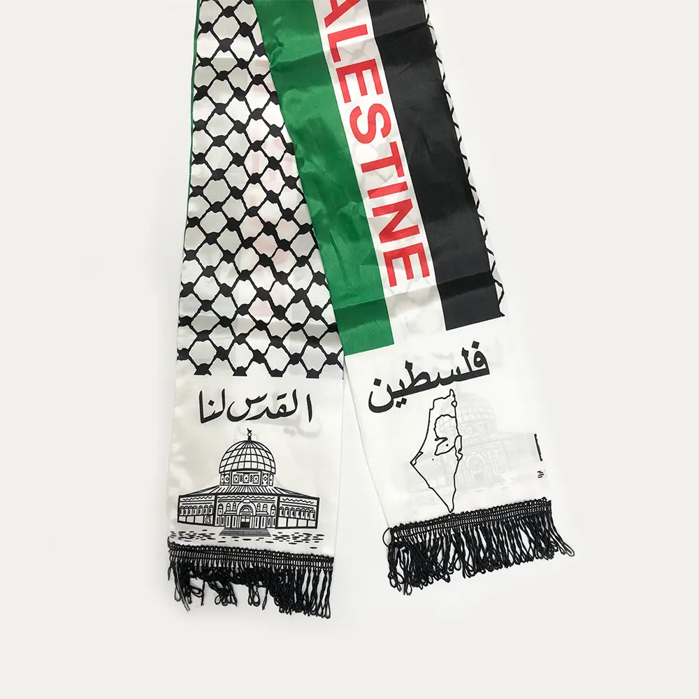 थोक फिलिस्तीन दुपट्टा फिलिस्तीन झंडा दुपट्टा घटनाओं सजावट साटन पॉलिएस्टर फिलिस्तीन दुपट्टा