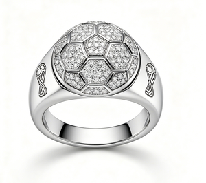 Anillo de Moda con Tema de Fútbol Personalizado, Chapado en Oro, Esmalte, Trofeo de Fútbol, Banda de Circonio, Joyería de Regalo - Product Image 1