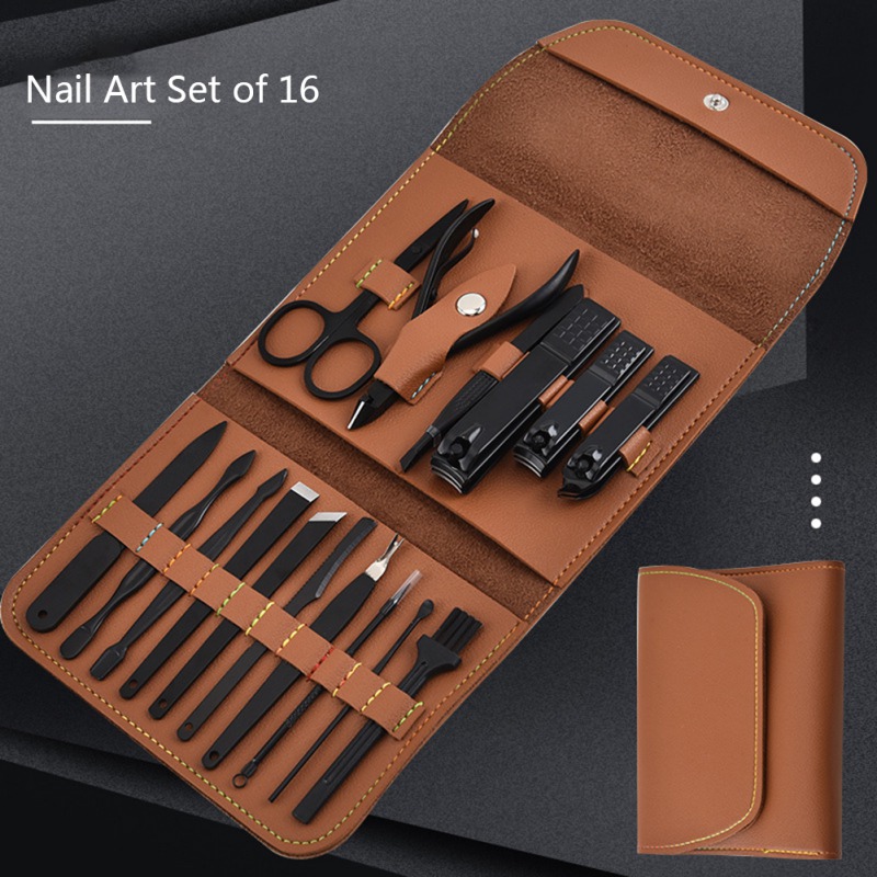 16 pièces/ensemble coupe-ongles Ensemble Coupe-ongles Sac Pliant En Acier Inoxydable Outil de Coupe Doigt Manucure outils manucure coupe-ongles