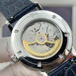 Premium Luxury White Dial Silver <b>Case</b> Baguette Diamond Bezel Mechanical Wristwatch Men Moonphase Blue Strap Timepiece - Product Image 5
