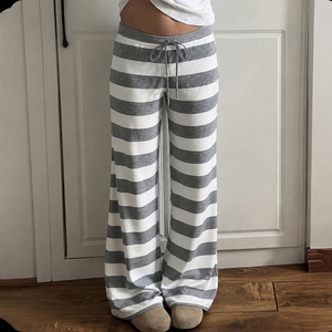 Color Block Striped Knit Pants, Straight Leg Women's <b>Trousers</b> with Drawstring Waist, <b>Y2K</b> Retro Casual Streetwear Fashion - Product Image 2