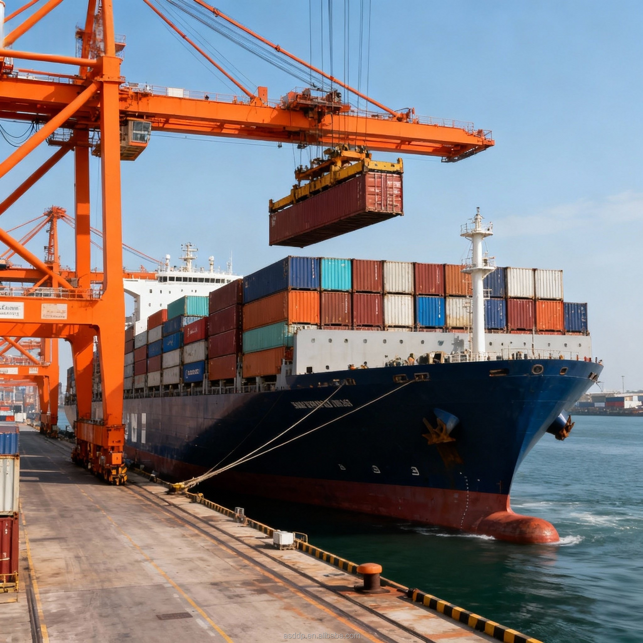 Sea freight container loading at port