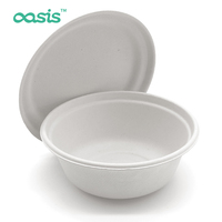 Bol alimentaire jetable Oasis 500 ml en pulpe de bagasse, écologique, compostable, imperméable et résistant à la graisse pour le camping