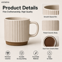 Mug à café en céramique personnalisé de style nordique à rayures verticales 250 ml, tasse à cappuccino, latte, expresso pour cadeaux d'affaires et usage quotidien