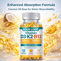 Capsules de vitamine D3 K2 B12 en gélules molles 3 en 1 200mcg 250mcg Complément alimentaire pour les os, le cœur et l'immunité Fabricant OEM ODM en marque blanche